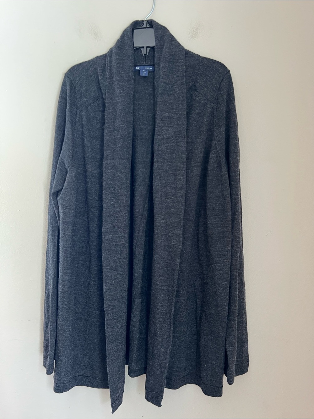 GAP Ultrasoft 100% Wool Open Front Cardigan Women’s M Gray Shawl Collar Longline